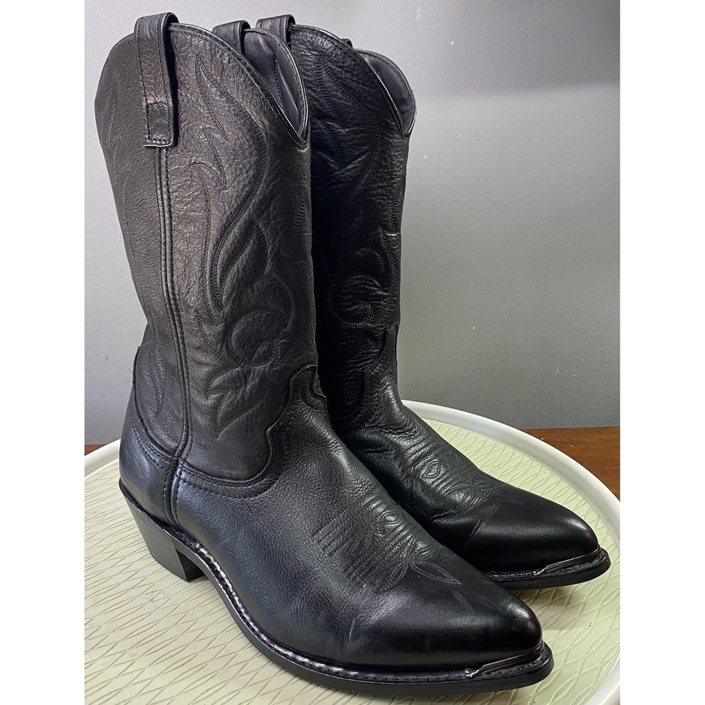 Masterson Mens Leather Western Black Cowboy Boots Black Metal Tips Riding 10.5EW
